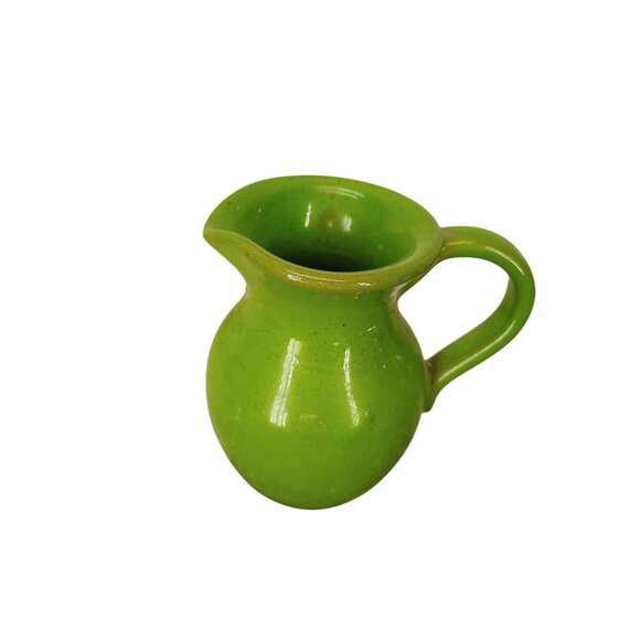 Handcrafted 4 in Tall Italian Green Ceramic Pitcher Vase Small Rustic Decorative - Picture 1 of 7